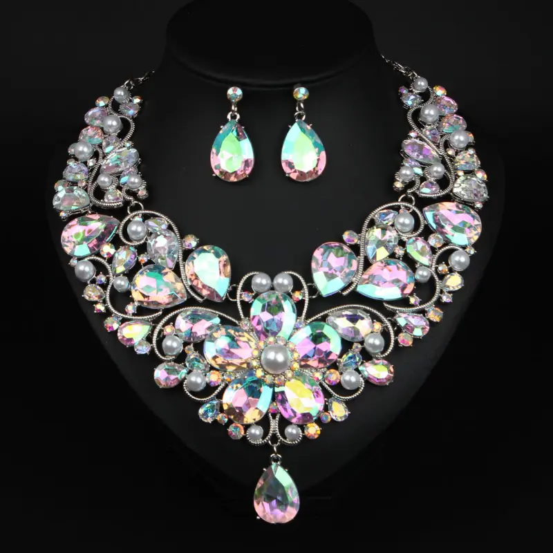 Luxurious Vintage-Style Bridal Jewelry Set with Sparkling Rhinestone Necklace and Earrings - Iridescent Crystal Choker Dangle in Multicolor, Perfect for Weddings & Special Events, Wedding Gifts 7