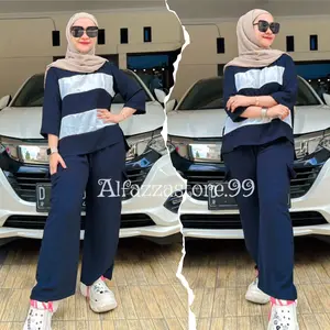 ALFAZZA ZIZE SET CARGO BLASTER Wanita Crinkle Airflow Polos Baju Setelan Bawahan Cargo Panjang