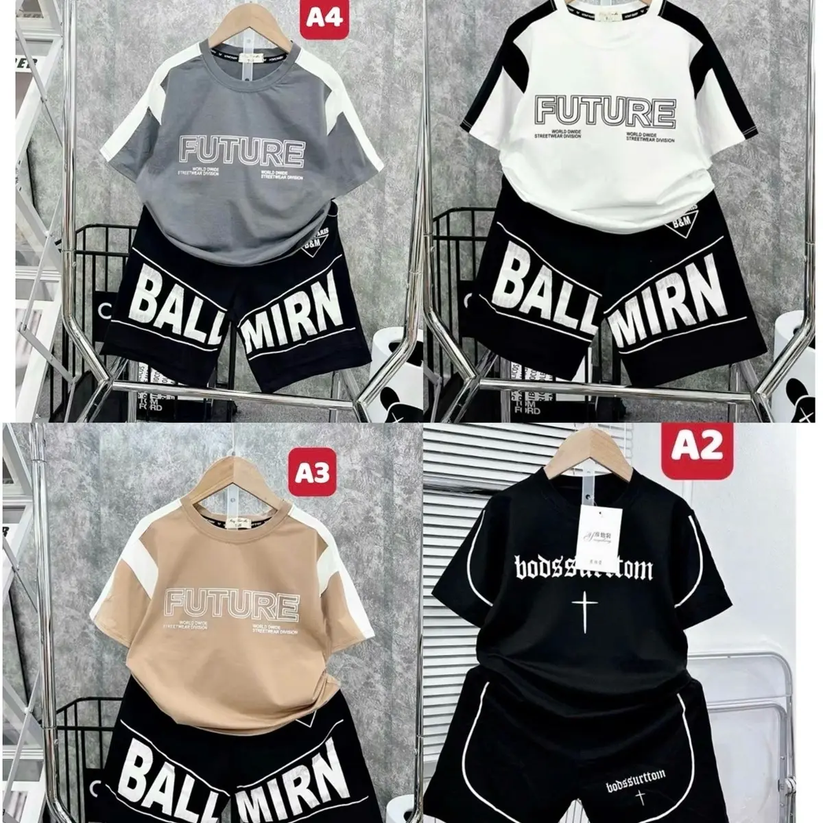 Bộ quần áo thể thao Bé Trai Combo 4 in Logo 5D phối tay - Kids