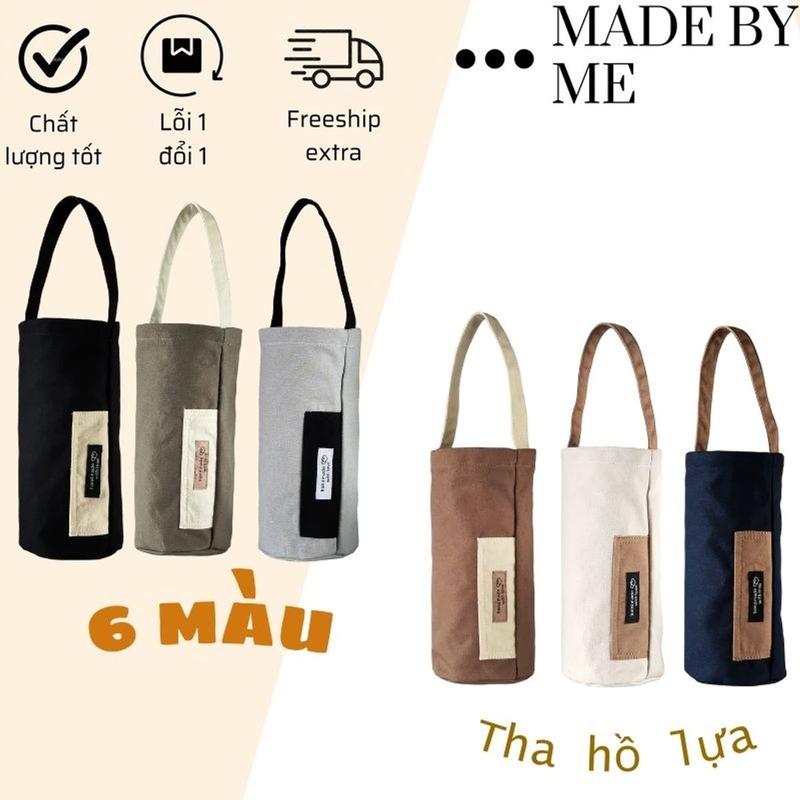 Túi đựng bình giữ nhiệt bình nước cốc ly giữ nhiệt vải canvas nhiều màu đủ size phong cách tối giản