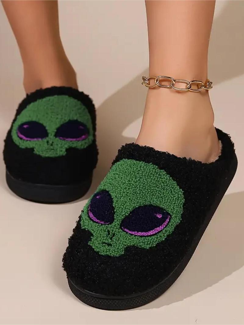 Product Introduction of Women's Cute Cartoon Alien Pattern Plush Slippers, 1 Pair Casual Soft Comfortable Home Slippers, Warm Slippers for Indoor & Outdoor Use for All Seasons 12