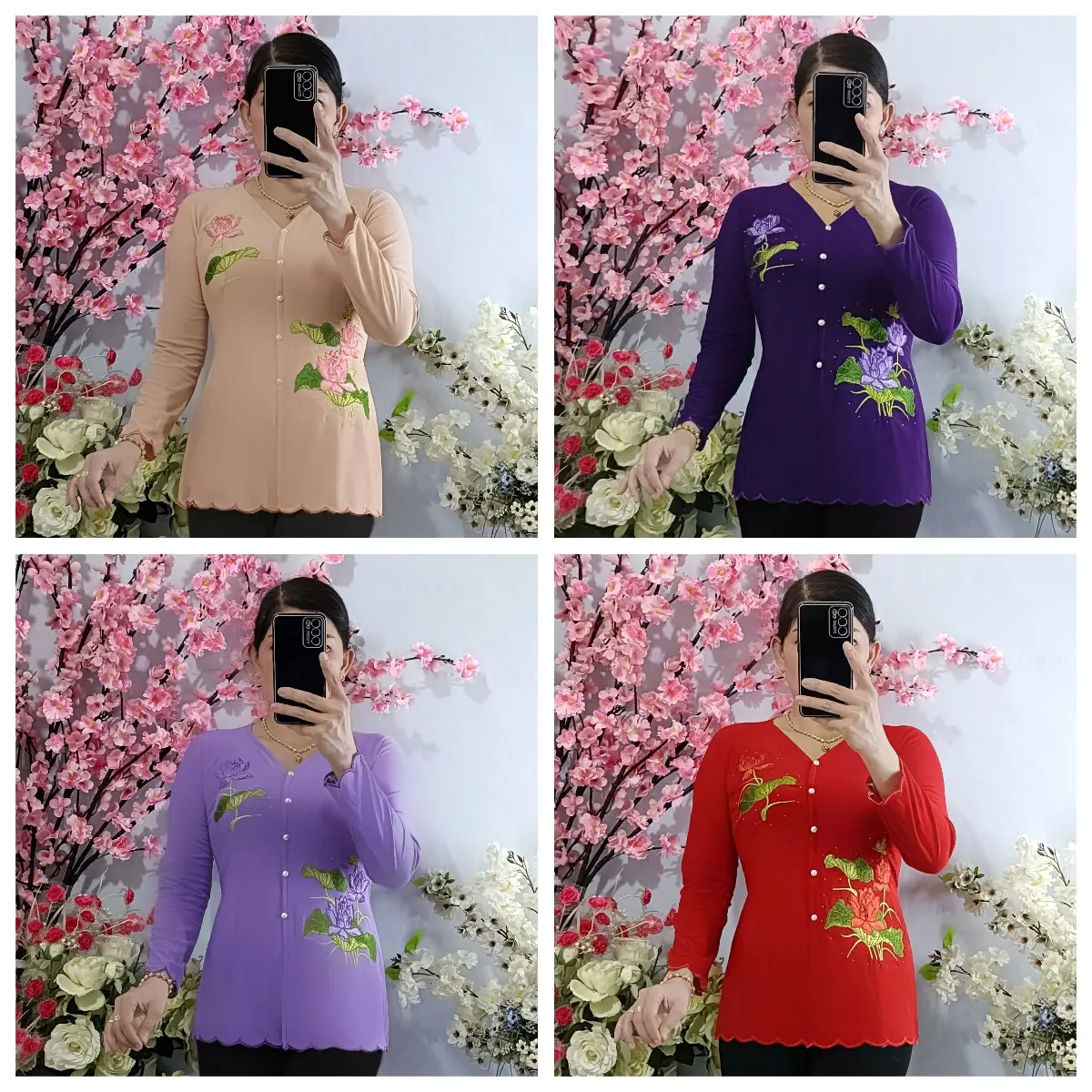 Áo Lẻ_Bà Ba Thêu Sen Rô Đê -- Không Quần
