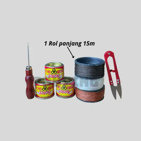Paket sol isi 6,lem Aibon,jarum sol, gunting kecil,3 Benang 3 warna panjang 15M