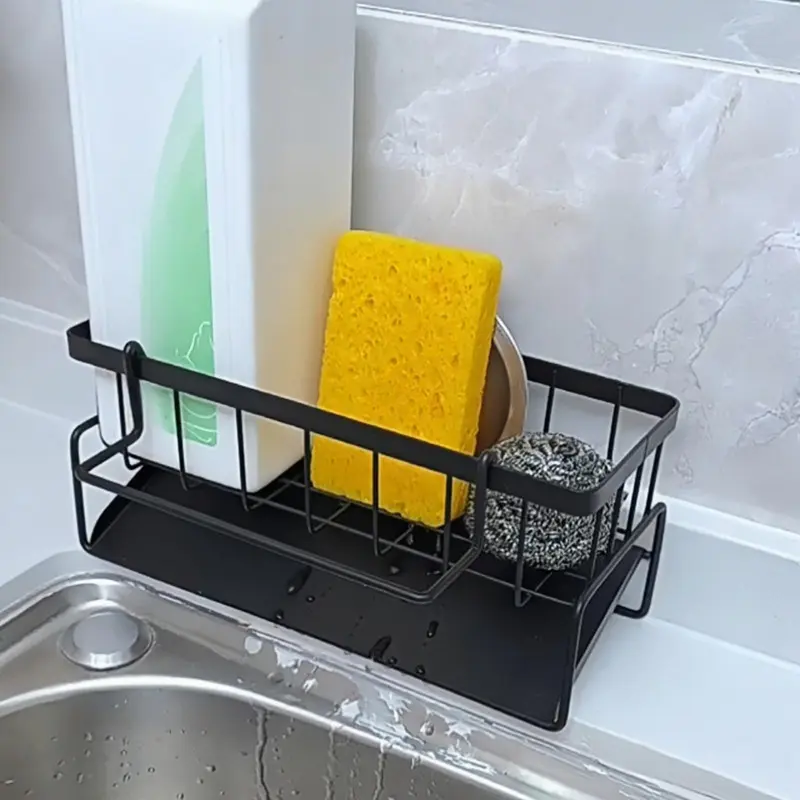 Sink Sponge Drain Rack with Dishcloth Holder, Sink Storage Shelf for Sponge Soap Dish Brush Rag Organizer, Kitchen Countertop Storage Rack, Home Organization and Storage Supplies 3
