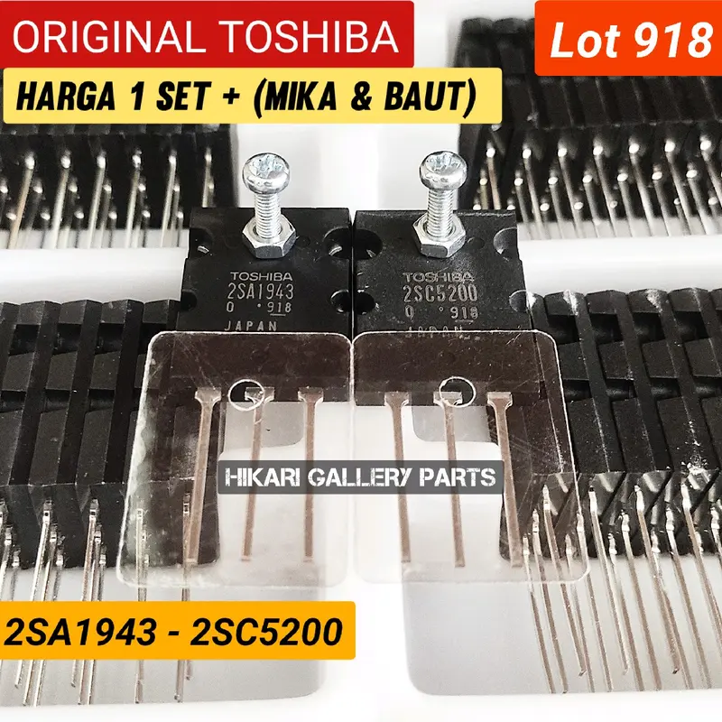 1 Set Termasuk Baut mur + Mika Transistor ORIII TOSHIBAA 2SA1943/2SC5200 seri 918 dapat Mika + Baut / ORIGINALL JP Transistor Final Orii Tosiba 2SA 1943 dan 2SC 5200 Seri 918 Aslii TOSHIBAA A1943 C5200 1 SET ORII Amplifier Ampli 1