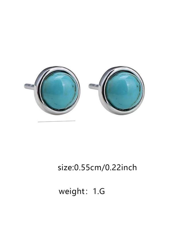 S925 Sterling Silver Round Shaped Turquoise Decor Earrings, Elegant Jewelry for Women, Trendy All-match & Exquisite Jewelry for Birthday Gift 1