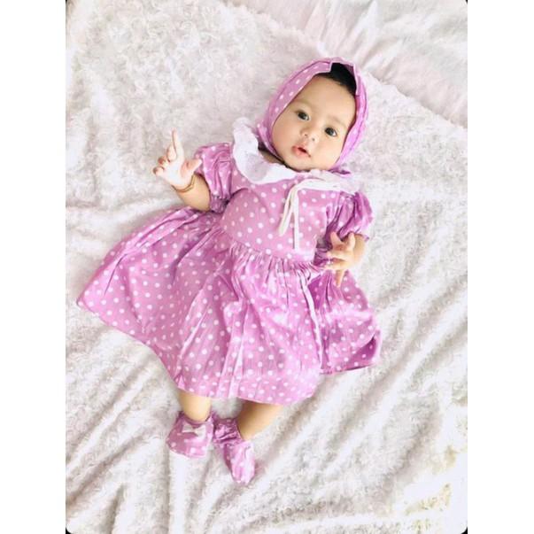 Dress bayi 0 6 12 bulan set sepatu bandana / bonnet Setelan Baju bayi Perempuan Katun Pakaian anak Cewek 3