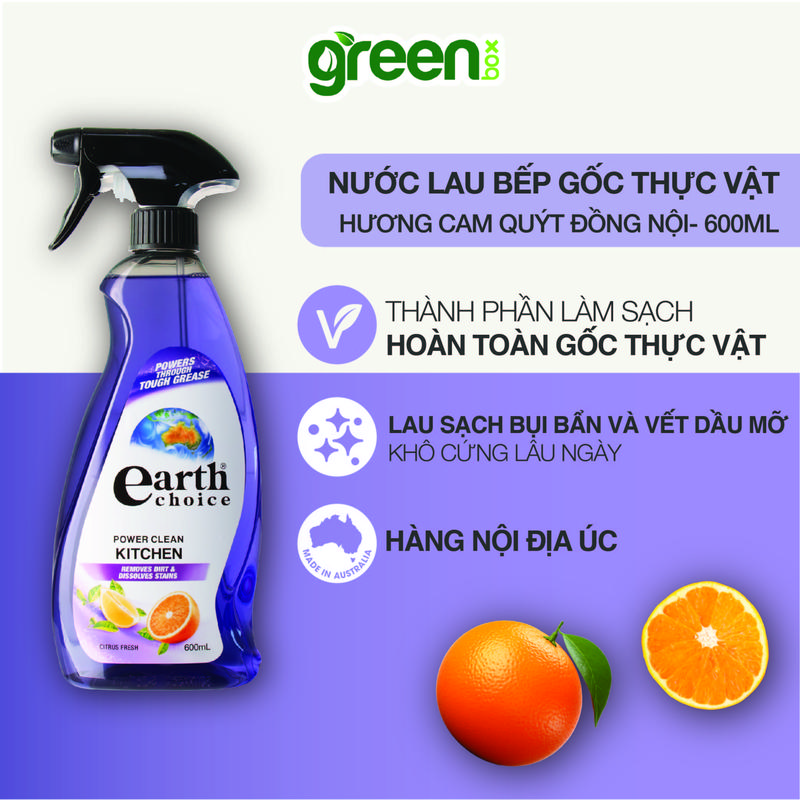 Nước Tẩy Rửa Nhà Bếp EARTH CHOICE Dành Cho Nhà Bếp Làm Sạch Các Vết Dầu Mỡ, Mảng Bám Trên Bề Mặt Bếp Dung Tích 600ML