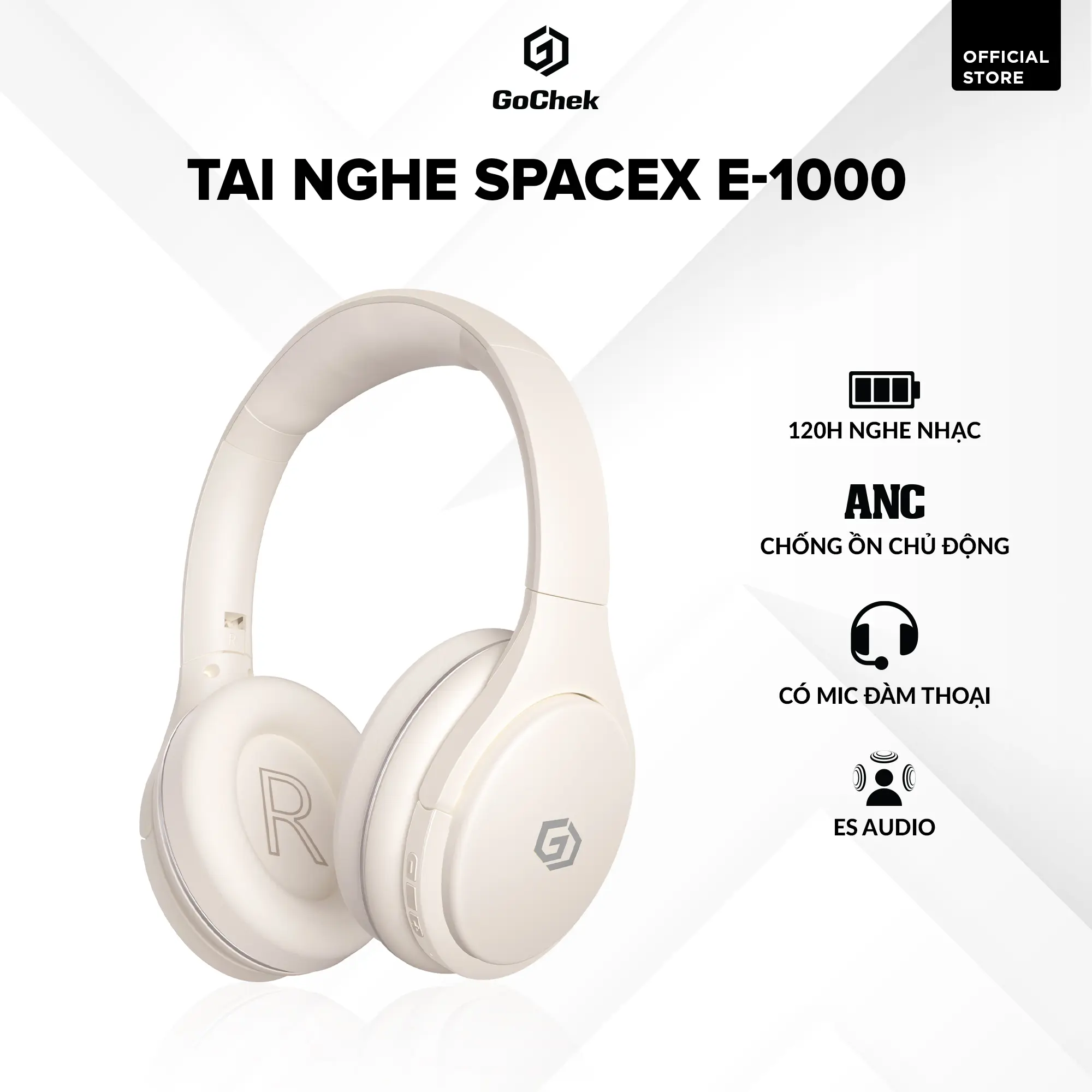 Tai nghe không dây Bluetooth Gochek SpaceX E-1000, Tai nghe chống ồn chủ động công nghệ âm thanh eS Audio Nhét Tai Nghe Nhạc Earphone