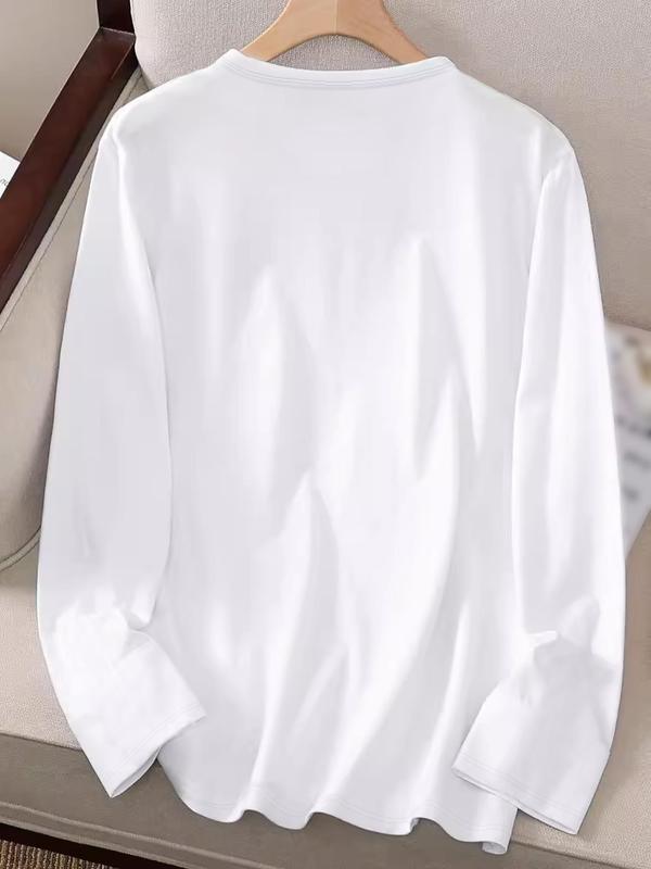 Women's Floral & Letter Print Round Neck Tee, Casual Long Sleeve Crew Neck T-Shirt for Spring & Fall, Fashion Women's Top for Daily Wear 7
