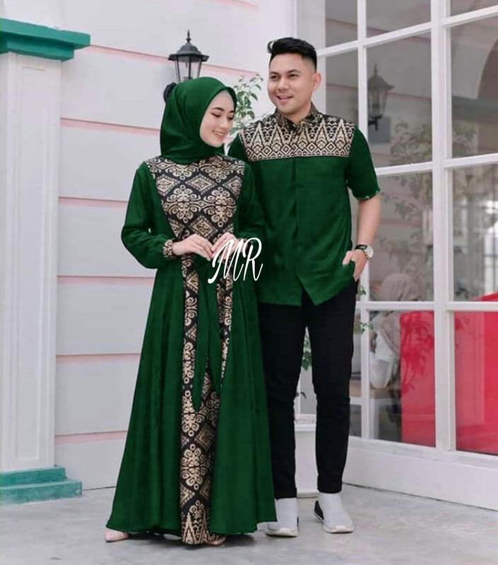 CP BATIK IRWANSYAH Baju Couple Pasangan Kemeja Pria dan Gamis dewasa dress kondangan  sarimbit  Muslim Pesta Lebaran Keluarga 4