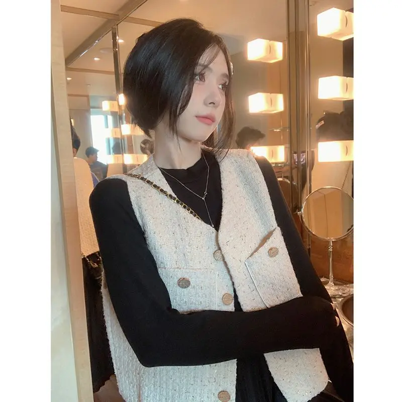 Áo Khoác Vest Không Tay Phong Cách Cổ Điển Nữ Thanh Lịch Và Mỏng, Váy Băng Quấn Dễ Phối Đồ Áo Ghi Lê Cổ Chữ V, Thích Hợp Cho Mùa Xuân Và Mùa Thu, Hàng Mới Về Năm 2024