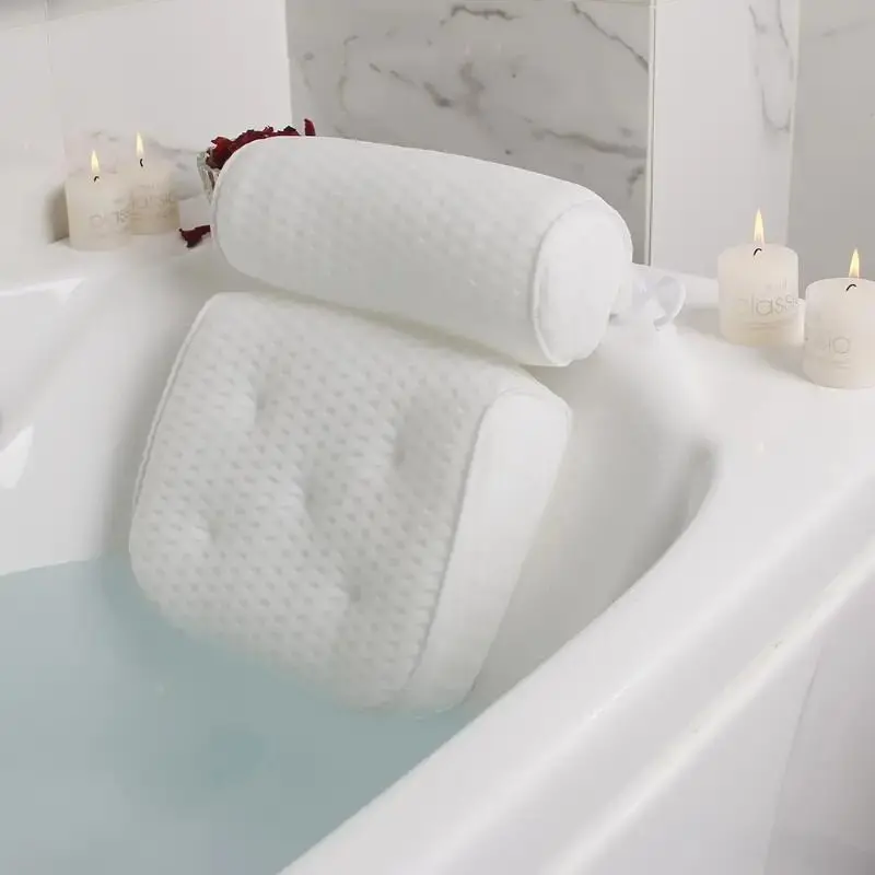 Bath Pillow with Suction Cup, 1 Count Non-slip Bath Pillow, Bathroom Accessories for Neck & Back Support, Bathroom Supplies