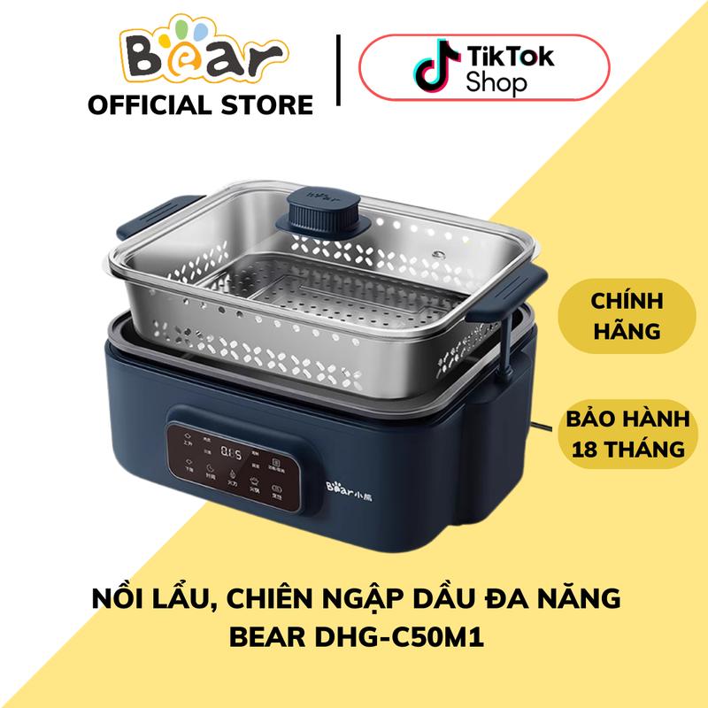 Nồi Lẩu Chiên Ngập Dầu Đa Năng Bear DHG-C50M1, Dung Tích 5L, Công Suất 1400W, Khay Nâng Inox 304 Cao Cấp, Khay Lẩu Phủ Chống Dính, Phù Hợp 4-5 Người Ăn, Nấu Lẩu/Chiên, Phù Hợp Cho Gia Đình, Bảo Hành 18 Tháng Nồi Điện Nồi Lẩu Điện