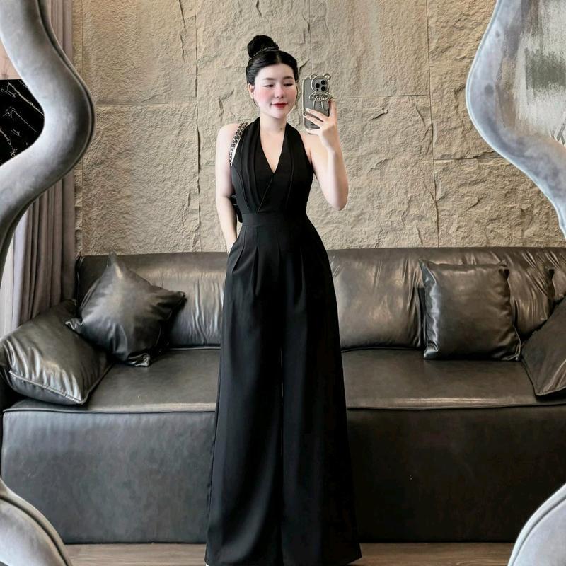 Sét Jumpsuit thời trang nữ body cổ yếm ống suông rộng với 3 tone màu sang chảnh đi dự tiệc sang trọng 4