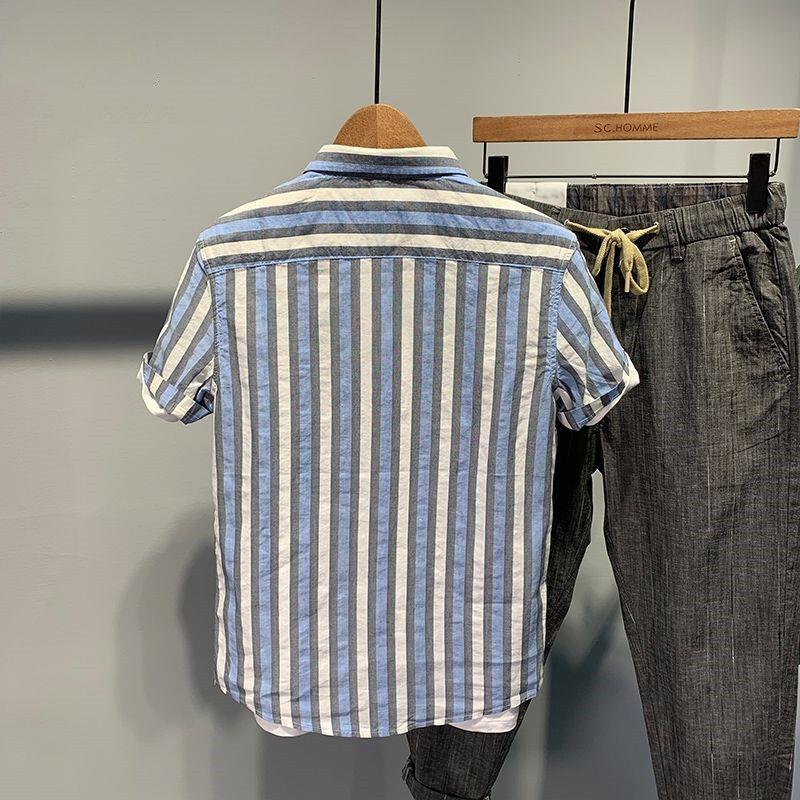 Áo Sơ Mi Mùa Hè Tay Áo 5 Phần Tư Sơ Mi Sọc Dọc Thời Trang Và Hợp Xu hướng Áo Sơ Mi Nam Cá Tính Phong Cách Hàn Quốc Dáng Ôm Dễ Phối Đồ