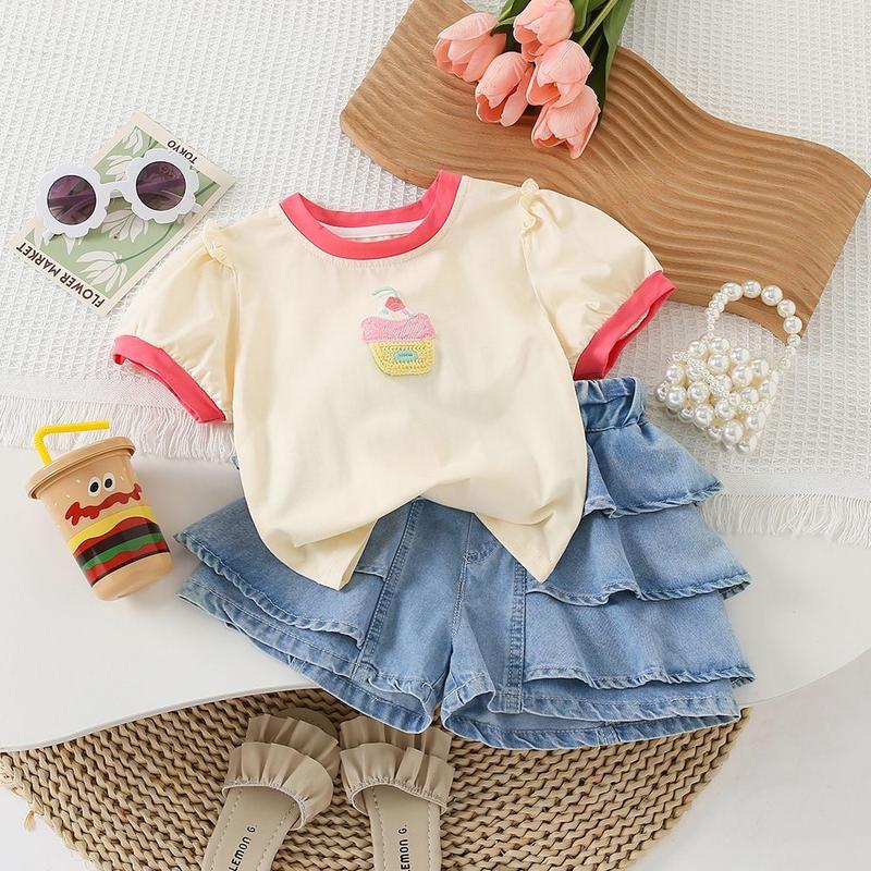 Quần Áo Trẻ Em, Quần Short Denim Mùa Hè, Cho Bé Gái, Có Thể Mặc Ngoài Trời, Phong Cách Hàn Quốc, Mới Và Hợp Xu hướng, Culottes Ren Bánh Mỏng, 2025 3