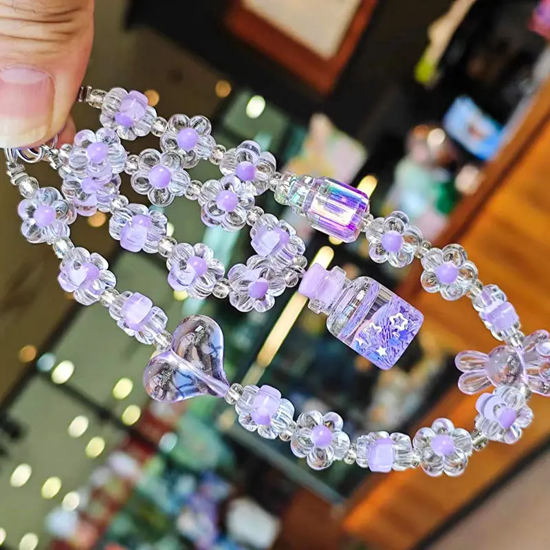 Ốp Điện Thoại Di Động Hạt Charm Hoa Hướng Dương Pha Lê Hai Lớp, Thiết Kế Chai Kim Sa, Thích Hợp Cho Điện Thoại Di Động, Dây Đeo Buộc, Mặt Dây Chuyền Ốp Điện Thoại, Vòng Tay Chống Rơi Hàng Mới Về 8