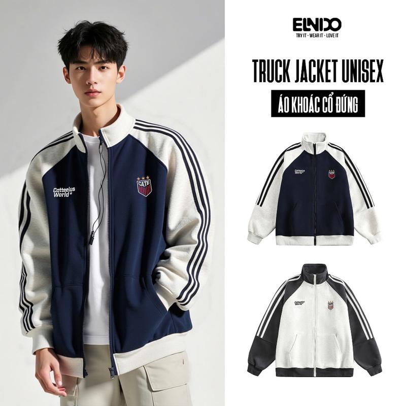  Áo khoác nỉ hoodie nam nữ unisex phối tay sọc 2 da from boxy jacket có khoá kéo mùa đông EENIDO 