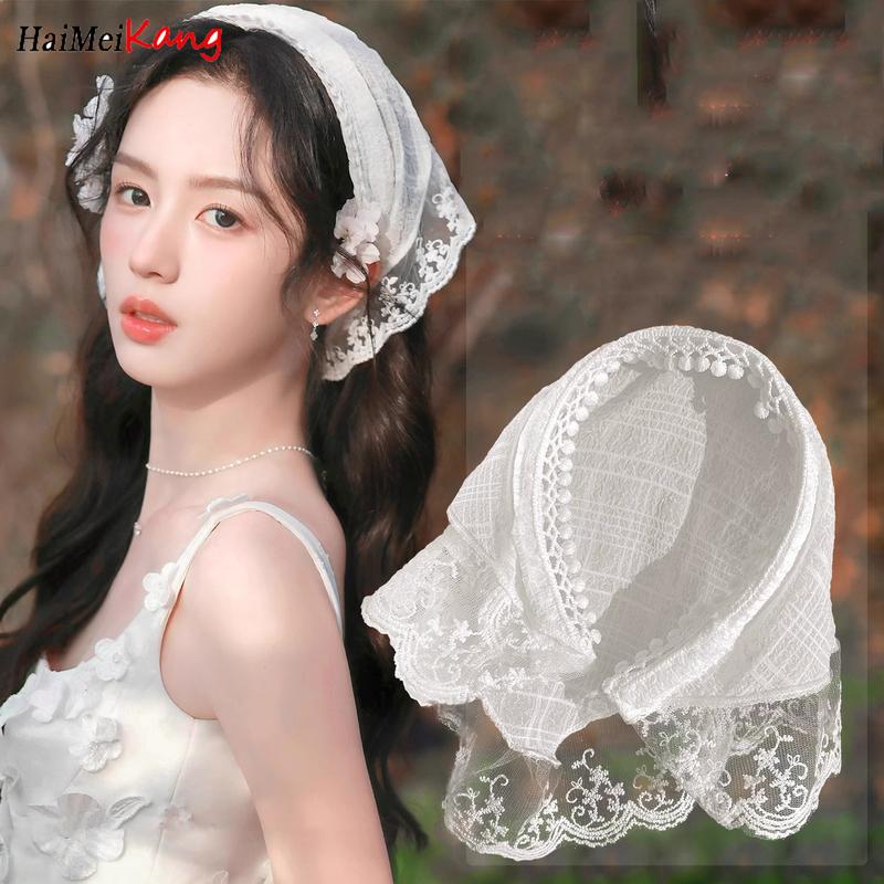 Khăn Quàng cổ Tam Giác Ren Kiểu Pháp, Băng Đô Lưới, Băng Đô Trang Trí Cổ Điển, Phụ Kiện Tóc Phong Cách Nông Thôn, Dành Cho Nữ 2