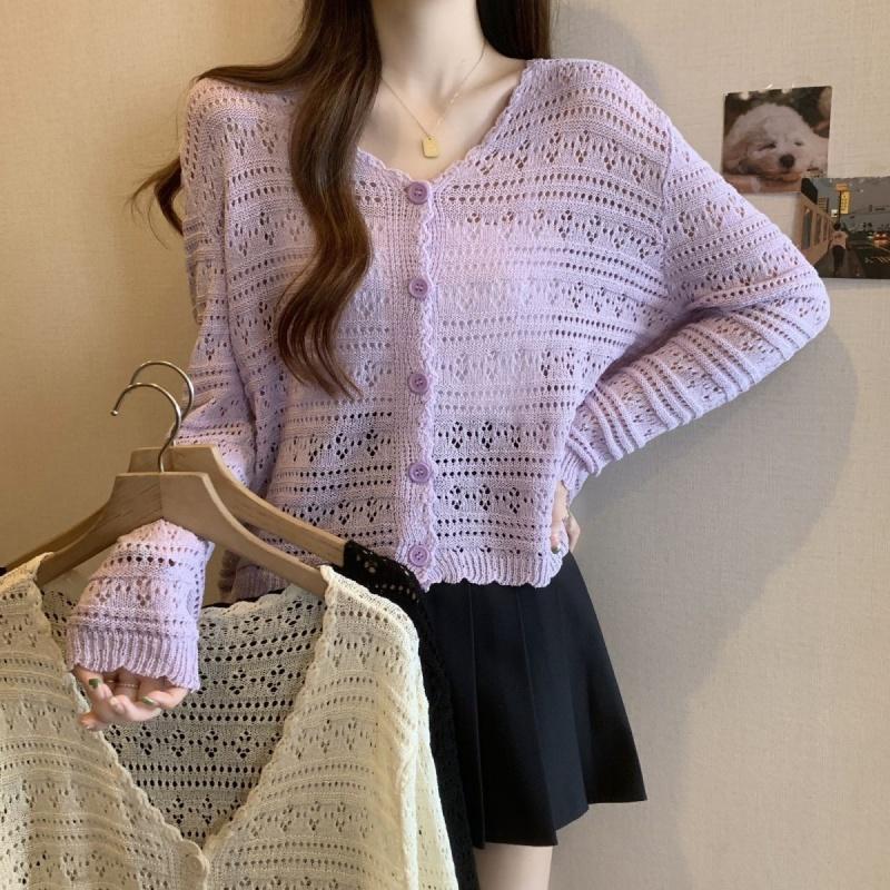 Áo len cardigan dệt kim rỗng mới cho nữ áo khoác mỏng khăn choàng chống nắng dài tay áo ngắn Top Women 4