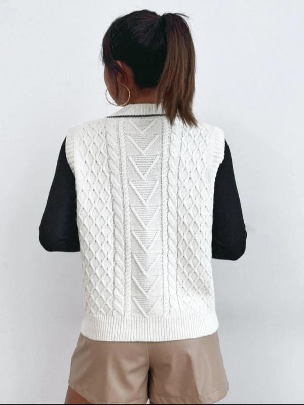 Women's V Neck Sweater Vest without Tee, Casual Sleeveless Cable Knit Top for Spring & Fall, Fashion Women's Knitwear for Daily Wear 1