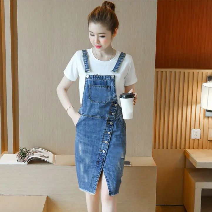 ĐẦM YẾM JEAN Nữ 2 DÂY TÀ XÉO CÀI NÚT TRƯỚC - NY809  - (KHÔNG KÈM ÁO THUN)