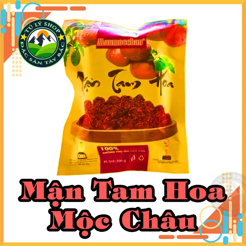 Mận Sấy Dẻo Mộc Châu - Mận Tam Hoa Mộc Châu Sấy Nguyên Quả gói 200g (ít đường) - Đặc sản Mộc Châu