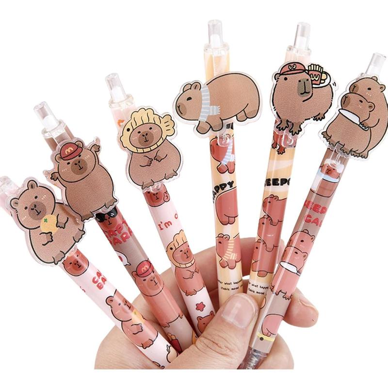 6 count Cute Retractable Cartoon Capybara Gel Aesthetic Pens 0.5mm Fine ...