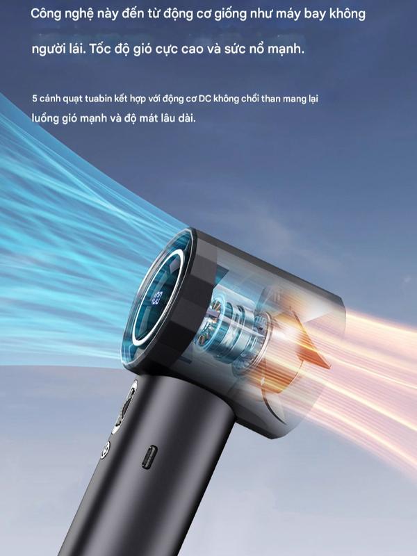 Combo Quạt phản lực cầm tay Quạt Turbo có thể sạc lại, Quạt siêu tốc cầm tay, di động, gió mạnh, tốc độ cao 100 vòng/phút Tốc độ gió Màn hình kỹ thuật số quạt usb mobile Phụ Kiện 4