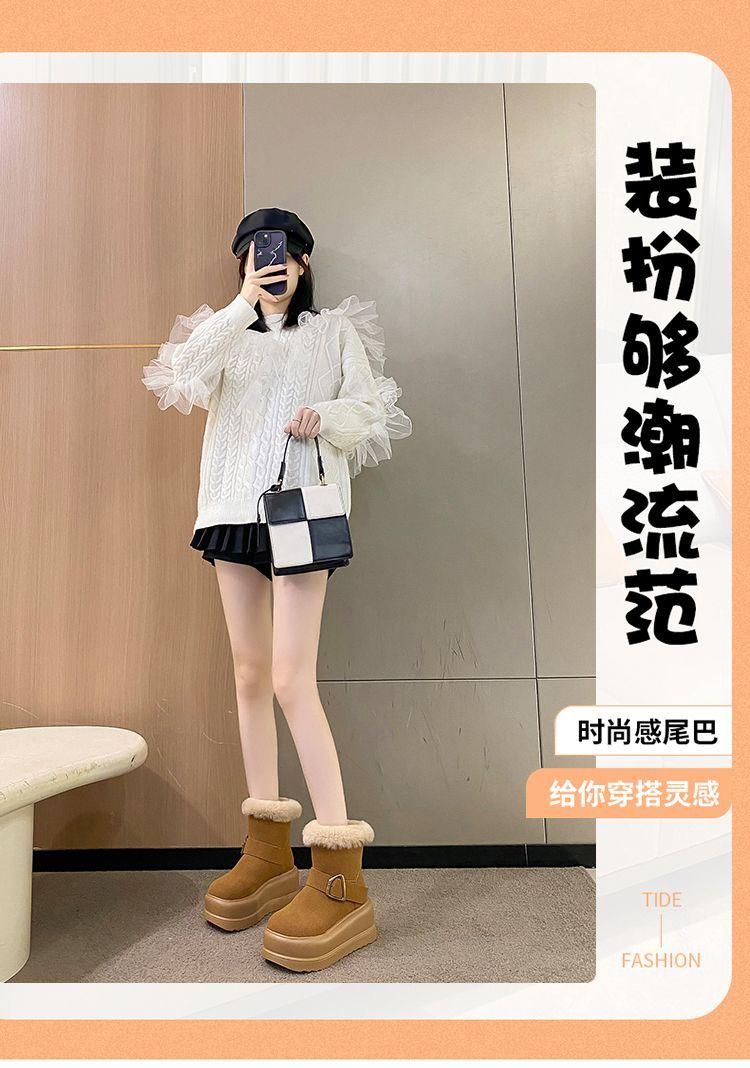 Product Introduction of Platform Height Increasing Snow Boots for Women Versatile Fashion 2023 Winter New Style Chunky Short Boots Cotton Shoes Mid-Calf Boots Trendy Pedal 15
