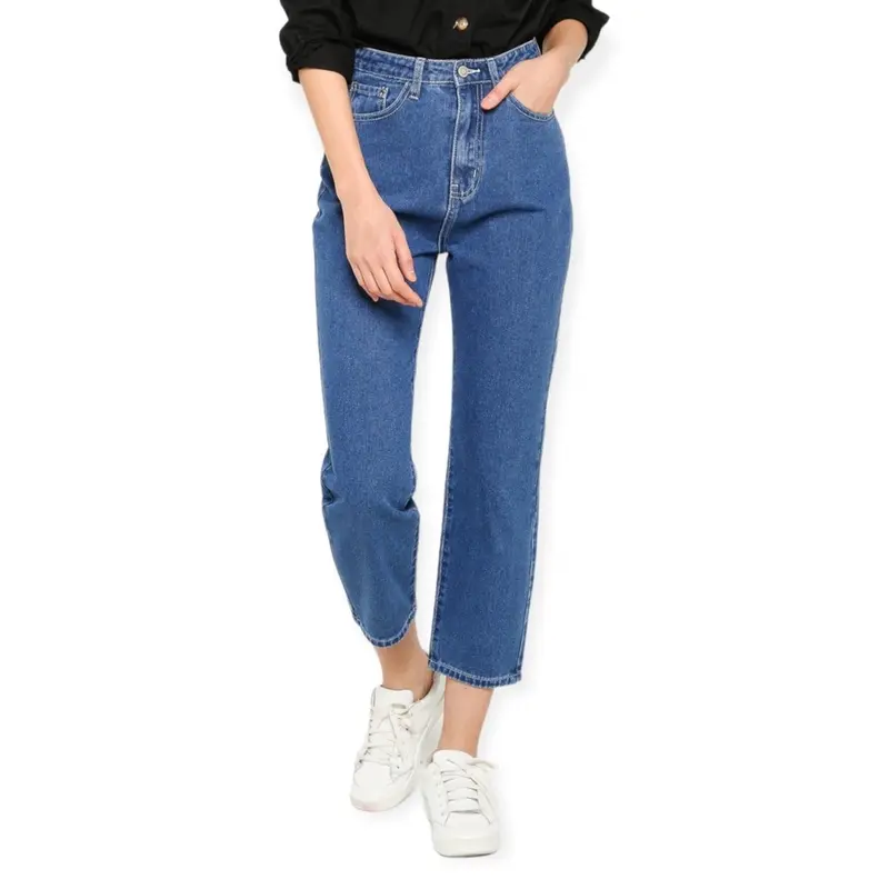 Celana jeans panjang cewe highwaits boyfriend korea - jeans korea boyfriend highwaist wanita Cewe termurah Tebal Dark 4