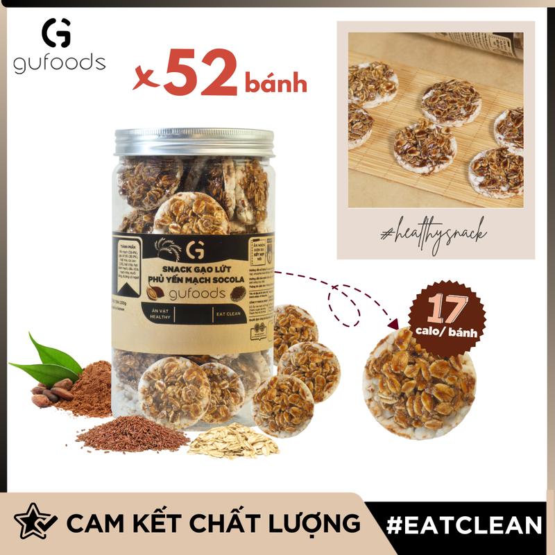 Snack gạo lứt phủ yến mạch socola GUfoods - Ăn vặt healthy, Thuần chay, Eat clean