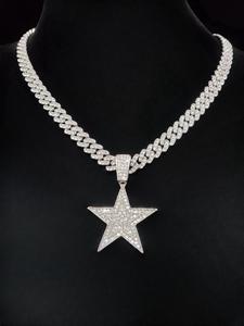 Collar con Dije en Forma de Estrella y Cadena Cubana, Joyería de Moda para Fiesta, Decoración Diaria de Ropa, Joyería Exquisita y Combinable para Regalo de Cumpleaños