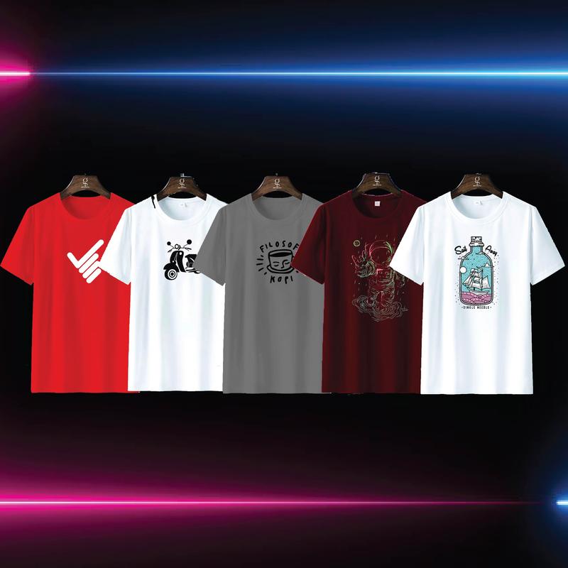 Kaos Motif Distro Paketan 80 Ribu Dapat 5 Lokal Sablon Soft Nyaman Polyester Pria 2