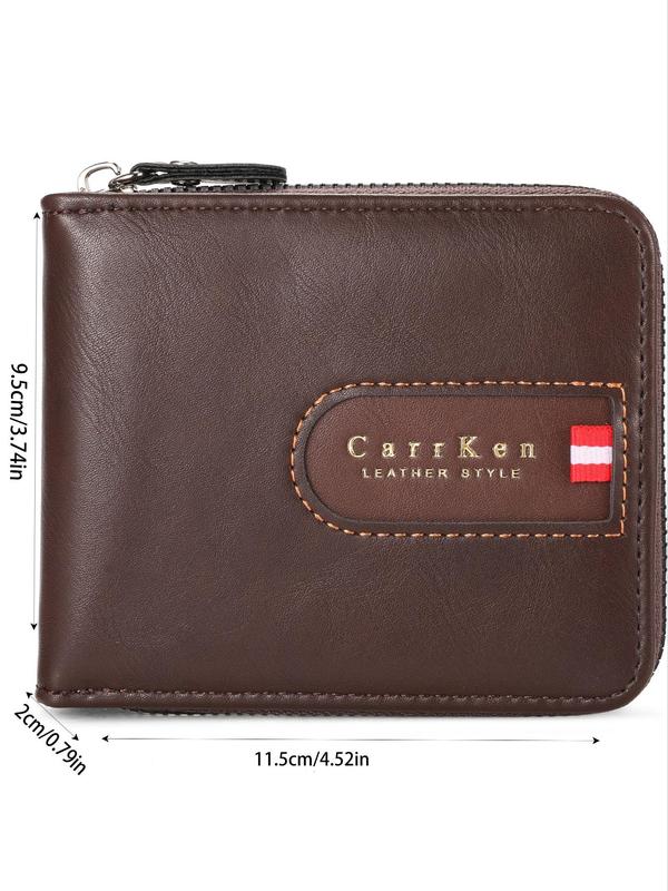Men's Vintage Letter Pattern  Zipper Short Wallet, Casual Multi-functional Short Wallet for Daily Used, Retro Style Wallet for Men 1