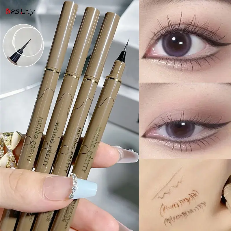 Bút Kẻ Mắt Siêu Mịn 0.005Mm, 4 Màu, Không Thấm Nước, Nằm, Tằm, Bút Kẻ Mắt Màu Nâu Và Đen, Mịn Và Lâu Trôi, Nhanh Khô, Mắt To, Dụng Cụ Trang Điểm Hữu Ích 1