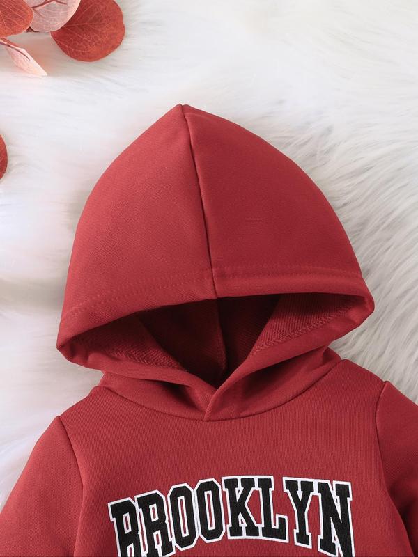 Baby's 2pcs Letter Print Hoodie & Jogger Pants Set, Long Sleeve Hooded Top & Elastic Waist Sweatpants, Casual Spring & Fall Outfits Clothes For Infant Toddler Kids 7