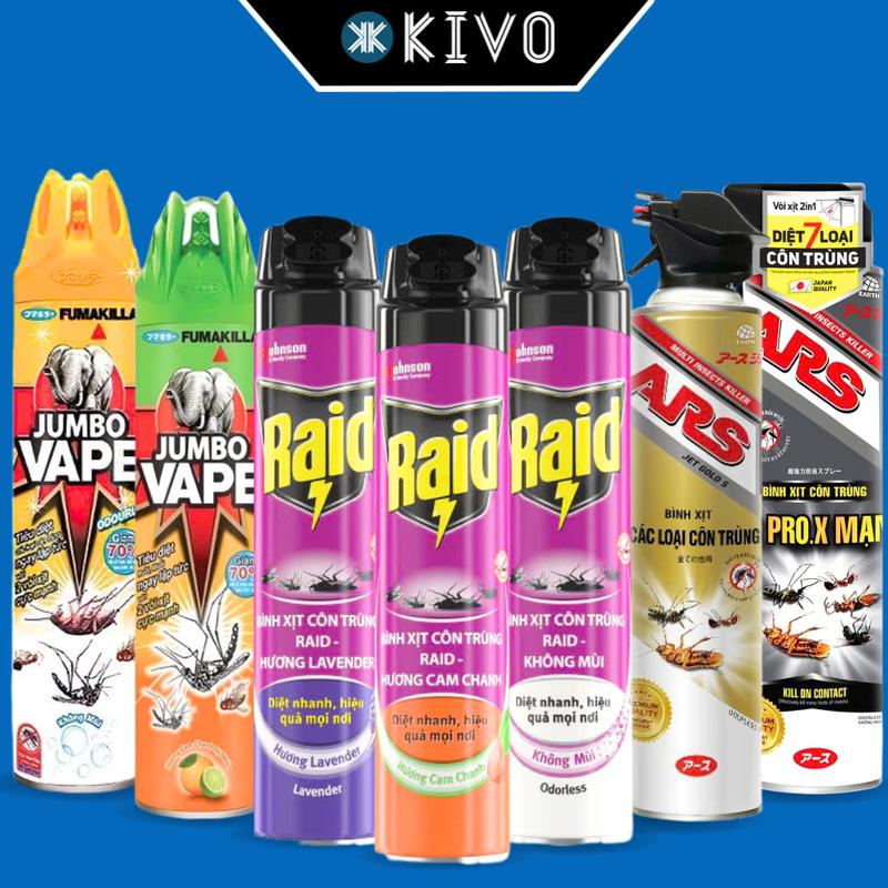  Bình Xịt Đuổi Muỗi Gián Kiến RAID ARS Jumbo Không Mùi CHÍNH HÃNG - Chai Xịt Côn Trùng Không Mùi - Xịt Diệt Muỗi Kivo 