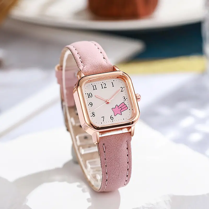Ladies' Creative Pink Meteor Pattern Casual Simple Digital Small Square Watch - Belt Small Fresh Watch