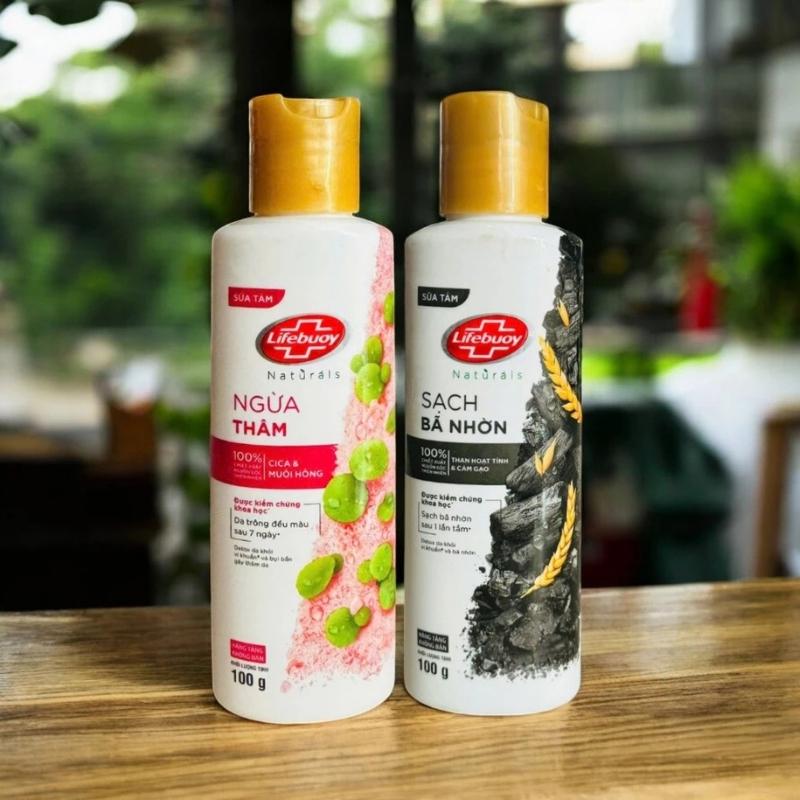 4 Chai ( 2 Màu) Sữa Tắm life bouy Muối hồng Cica/ than hoạt tính và cám gạo 100g-Hàng Khuyến mãi