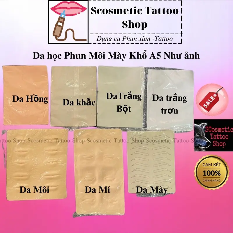 Da tập phun môi mày A5 đầy đủ các  loại da hồng trắng trơn da trắng bột -bám mực 0