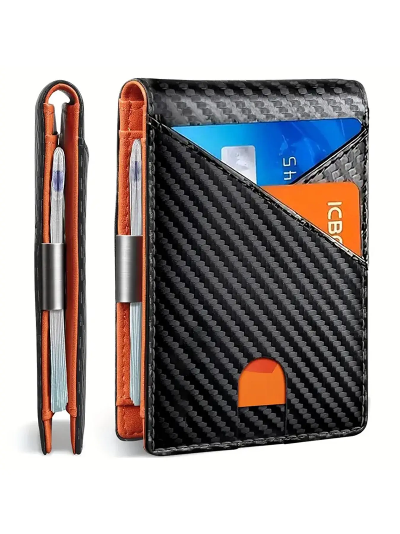 Men's Carbon Fiber Pattern Wallet with Card Slot Clip, RFID Shielded Double Fold Wallet, Simple PU Leather Credit Card Holder, Stylish Daily Use Gift