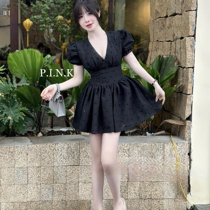 Váy tơ cổ tim tay bồng chân váy xoè xinh hàng thiết kế Nữ Women Top 6