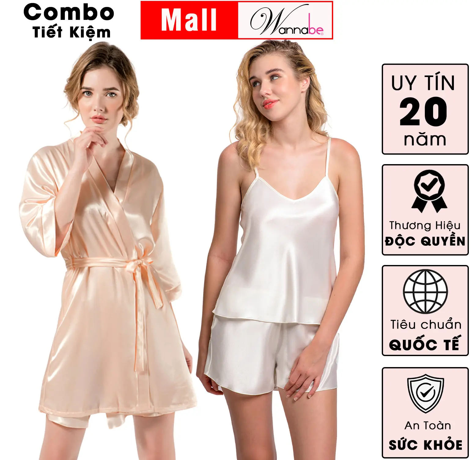 Combo bộ đùi nữ lụa mịn WANNABE thoải Mái thời trang tối giản tiết kiệm hơn Women Quần kèm áo choàng đồ mac nha Kem Top KI010BS612