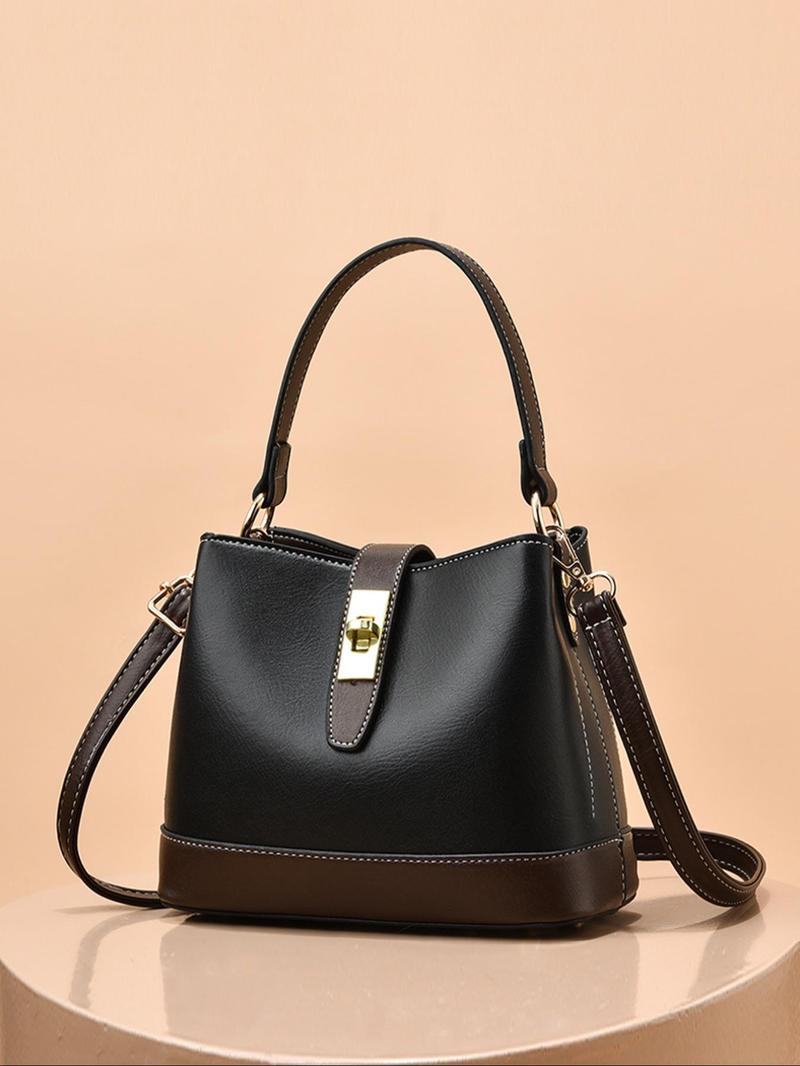 Product Introduction of Women's Fashionable Plain Color Bucket Bag, Casual PU Leather Shoulder Crossbody Bag for Daily Used, Trendy Versatile High-quality Daily Commuting Bag 1