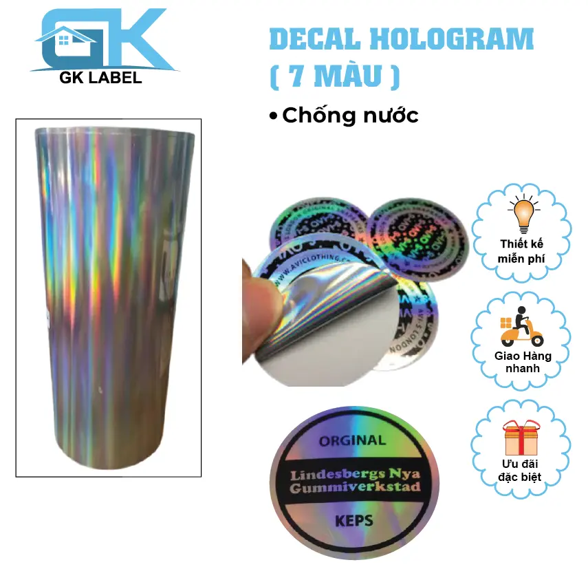 In Tem Nhãn Decal 7 màu (Hologram), Sticker 7 màu , Tem 7 màu