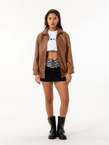 Women's Solid Pocket Zip Up PU Leather Jacket, Street Fashion Long Sleeve Collared Outerwear for Daily Wear, Ladies Fall Clothes