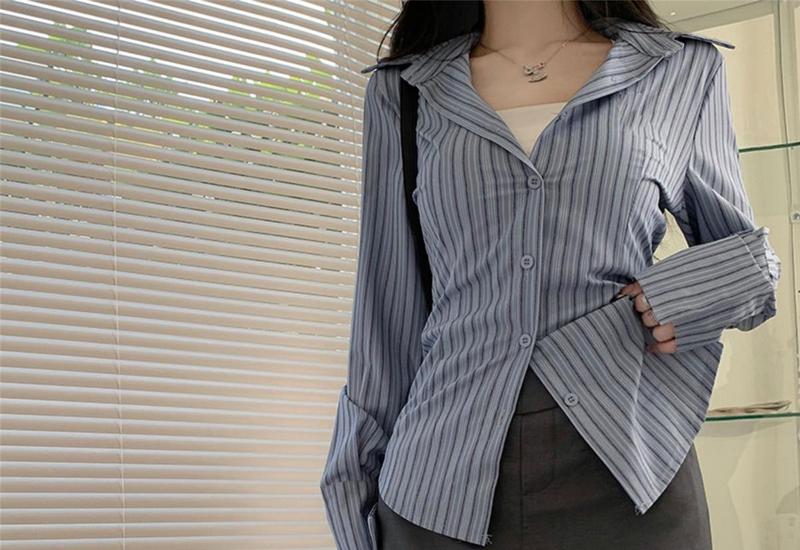 Product Introduction of Áo Khoác Sơ Mi Dài Tay Sọc Xanh, Phong Cách Cô Gái Nóng Bỏng, Thiết Kế Cao Cấp, Thích Hợp Cho Mùa Xuân Và Mùa Thu Của Phụ Nữ, Ôm Sát Eo, Dễ Thương Và Gợi Cảm, Áo, Dành Cho Nữ, Năm 2025 27