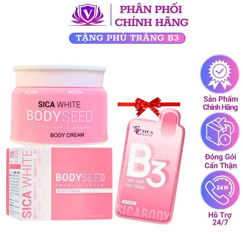 Kem Body Seed Mầm Sica White Chính Hãng 200gr Sữa Dưỡng Thể Hỗ Trợ Trắng Da Toàn Thân Dưỡng Ẩm Sáng Da Dưỡng Da Body Nữ Women 0